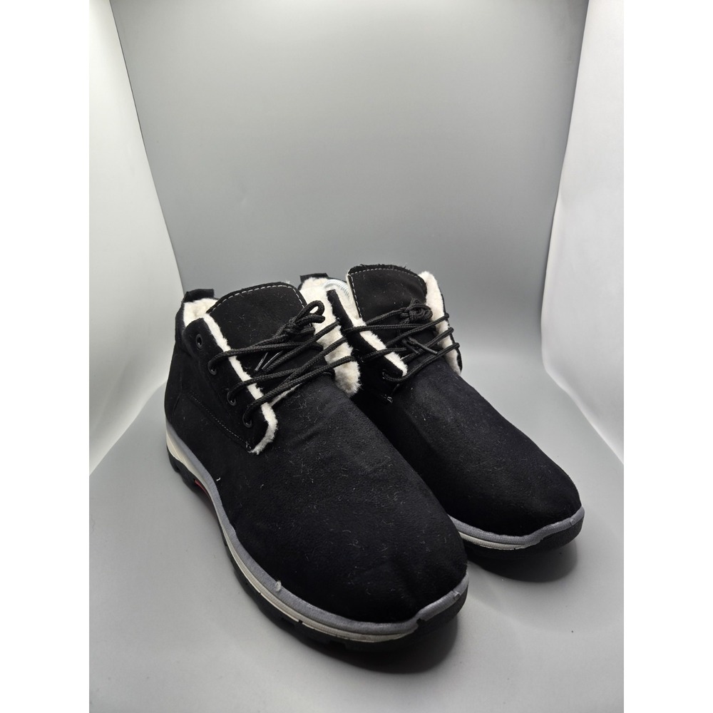 Men's Black Suede Faux Fur‎ Lined Ankle Boots EU 43 Lace Up Winter